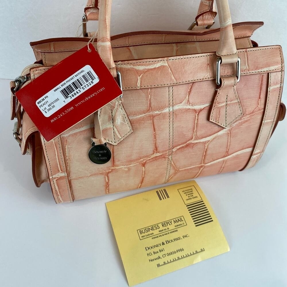 Vintage Y2K Dooney & Bourke Croc Leather Satchel Handbag Peach Charm Pockets NWT - Picture 3 of 13